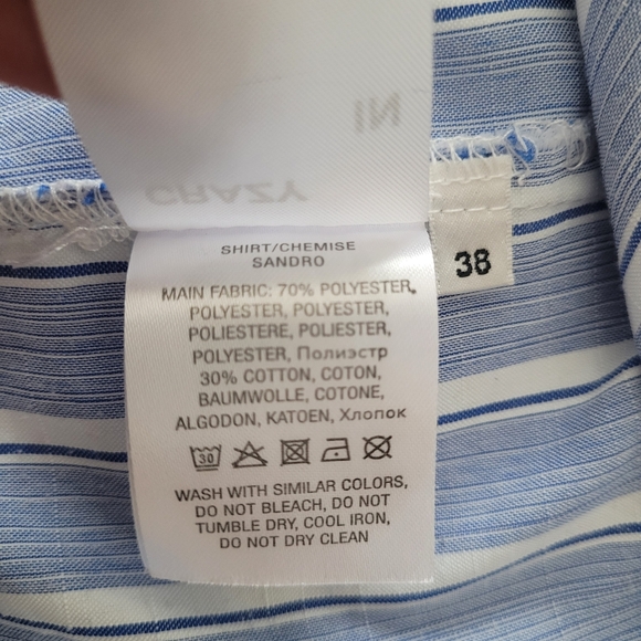 Essentiel Antwerp Blue Striped Button Down Shirt Bow Sleeves Size 38 (US 6) - Picture 7 of 8